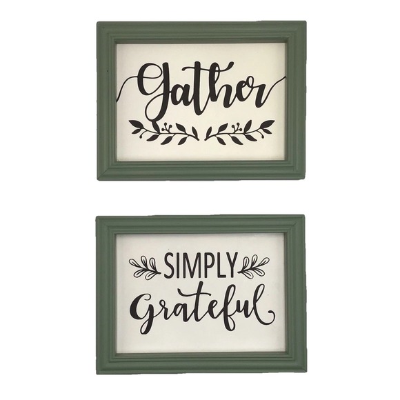 Wood Framed Signs Gather & Simply Grateful Green Frames 8"x6"‎ Pictures/Plaques - Picture 3 of 4